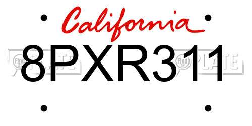 8PXR311 California License Plate