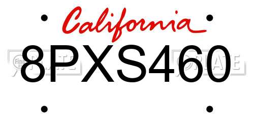 8PXS460 California License Plate
