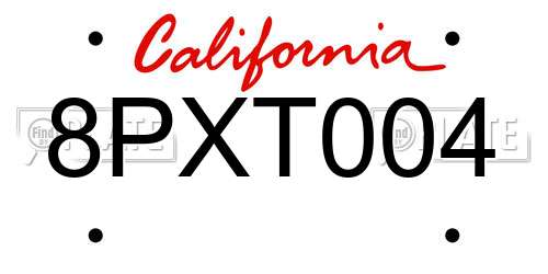 8PXT004 California License Plate