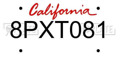 8PXT081 California License Plate