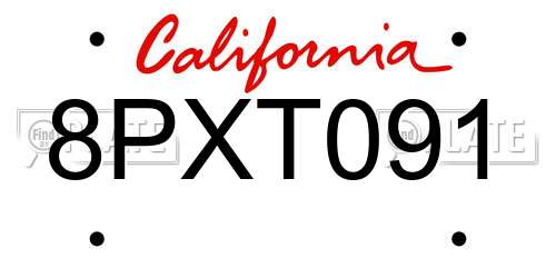 8PXT091 California License Plate