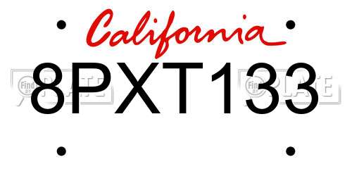 8PXT133 California License Plate