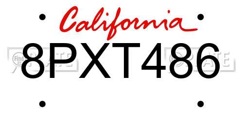 8PXT486 California License Plate