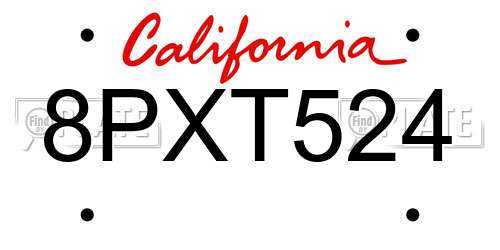 8PXT524 California License Plate