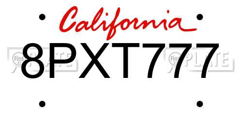 8PXT777 California License Plate