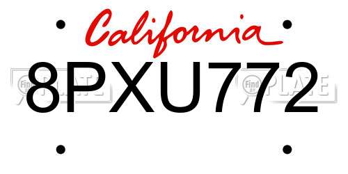 8PXU772 California License Plate