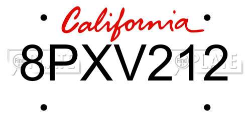 8PXV212 California License Plate