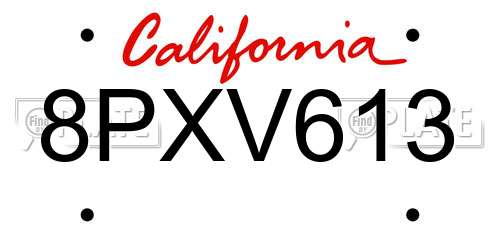 8PXV613 California License Plate