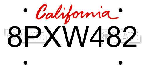 8PXW482 California License Plate