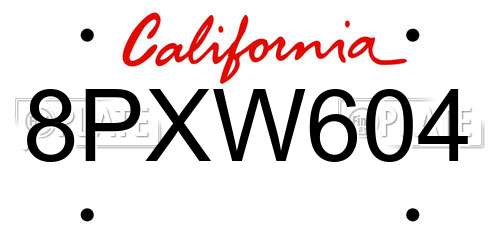 8PXW604 California License Plate