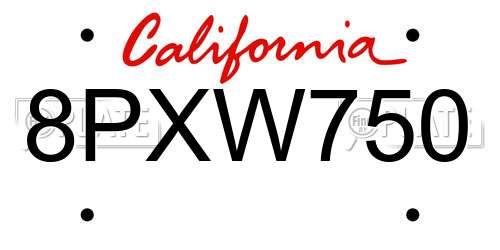 8PXW750 California License Plate