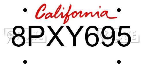 8PXY695 California License Plate