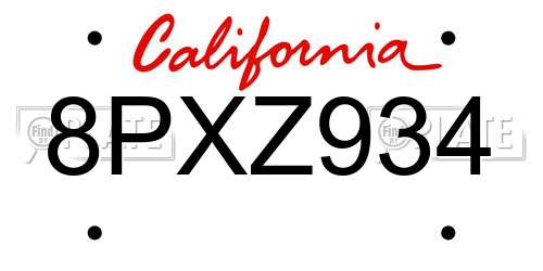 8PXZ934 California License Plate