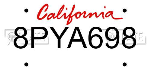 8PYA698 California License Plate