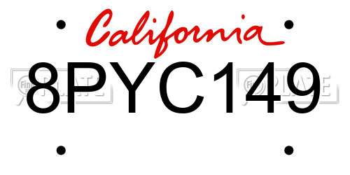 8PYC149 California License Plate