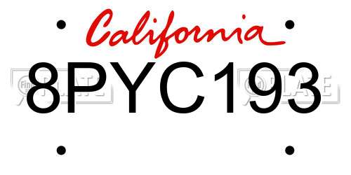 8PYC193 California License Plate