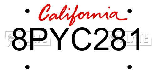 8PYC281 California License Plate