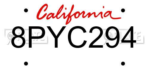 8PYC294 California License Plate