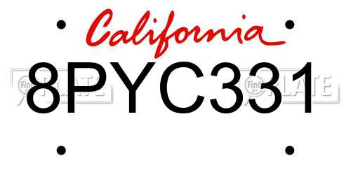 8PYC331 California License Plate