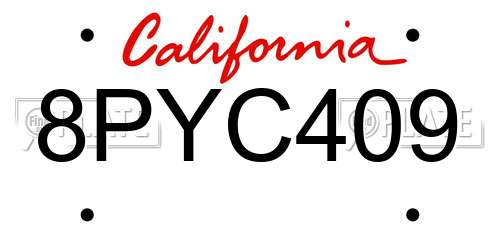 8PYC409 California License Plate
