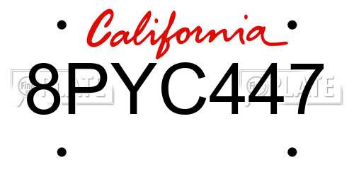 8PYC447 California License Plate
