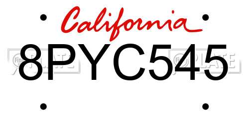 8PYC545 California License Plate