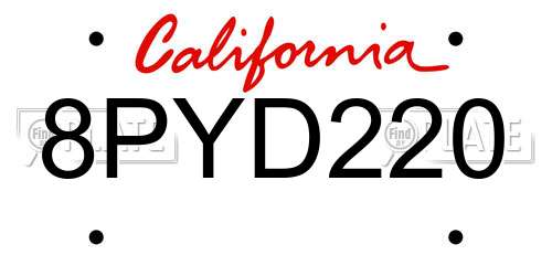 8PYD220 California License Plate
