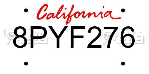 8PYF276 California License Plate
