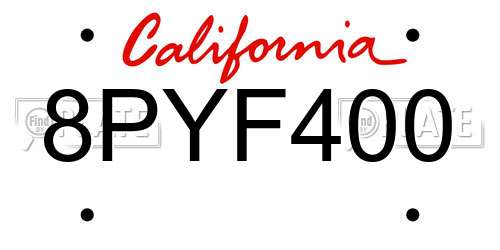 8PYF400 California License Plate