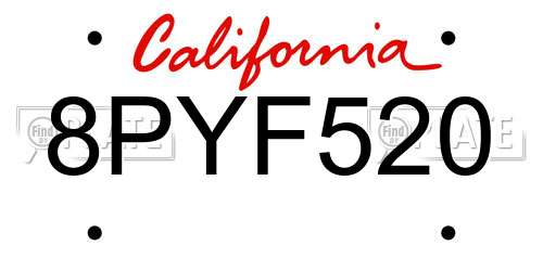 8PYF520 California License Plate