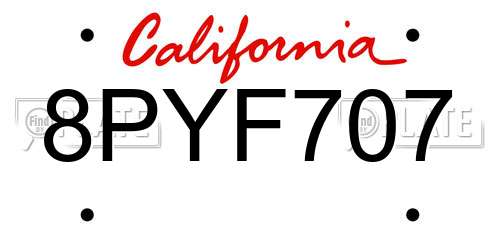 8PYF707 California License Plate