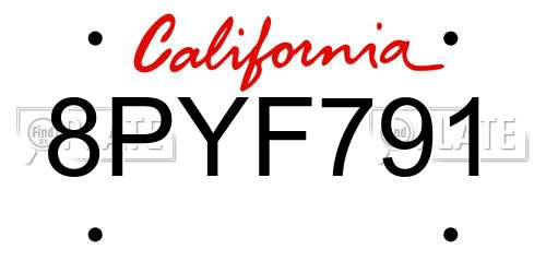 8PYF791 California License Plate