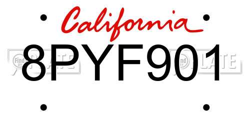 8PYF901 California License Plate