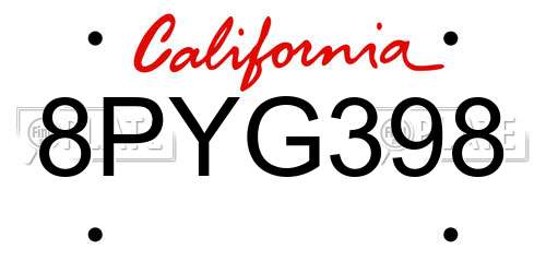 8PYG398 California License Plate