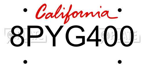 8PYG400 California License Plate