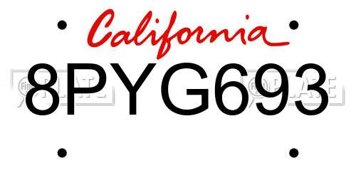 8PYG693 California License Plate