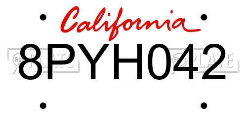 8PYH042 California License Plate