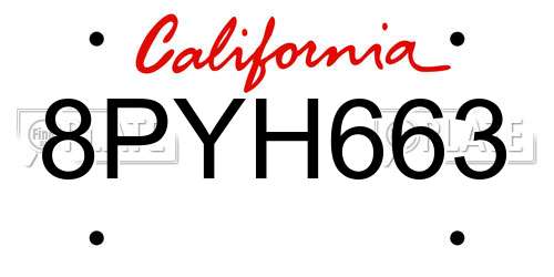 8PYH663 California License Plate