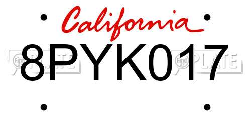 8PYK017 California License Plate