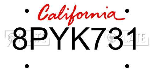 8PYK731 California License Plate