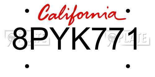 8PYK771 California License Plate