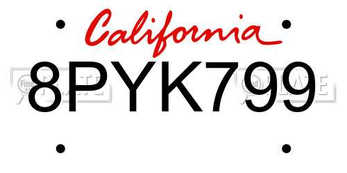 8PYK799 California License Plate