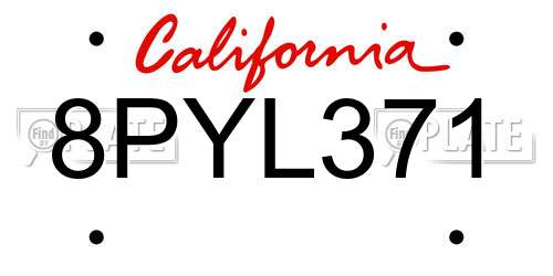 8PYL371 California License Plate