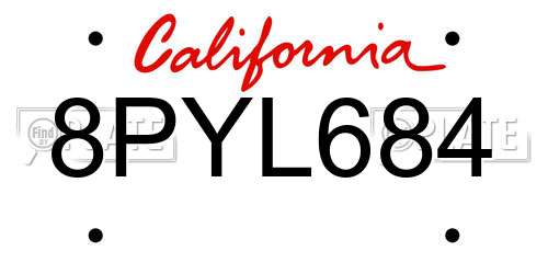 8PYL684 California License Plate