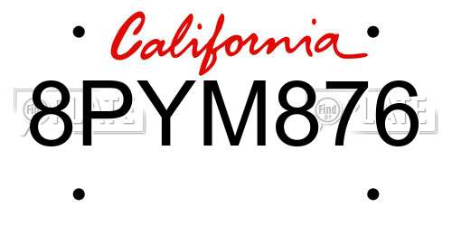 8PYM876 California License Plate