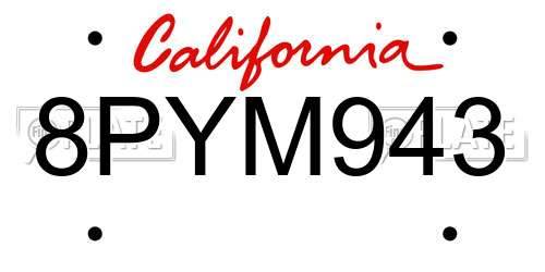 8PYM943 California License Plate