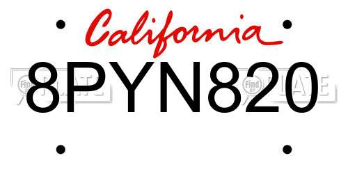 8PYN820 California License Plate