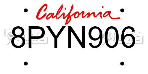 8PYN906 California License Plate