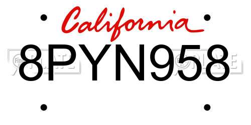 8PYN958 California License Plate