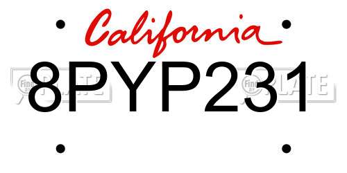 8PYP231 California License Plate